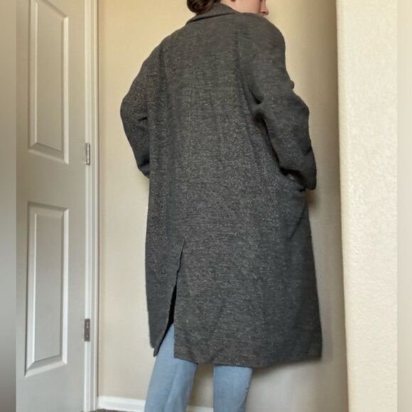 ZARA Tweed Boucle Wool Blend Oversized Coat Size Medium Grey Longline - Picture 6 of 12